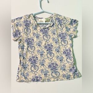 LoveShackFancy Cream Tee with Blue Floral Print